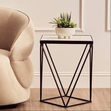 Image of White Marble Top Square Side Table with Black Finish Metal Base, Shalimar