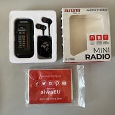 Image of AIWA R-22BK Mini Radio AM/FM Stereo 2-Band Receiver Black w/ Earphones Belt Clip