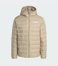 Image of Adidas Terrex Climawarm Men’s Light Hooded Down Jacket Beige Size Medium RRP£120