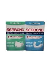 Image of SeaBond Denture Fixative Seals 15 Uppers & 15 Lowers Adhesive Cushion Seal