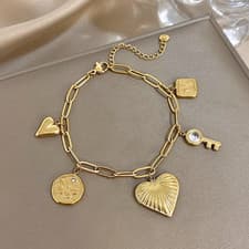 Image of Fashion Gold Plated Stainless Steel Chain Bracelet for Women Cute Star Heart Che