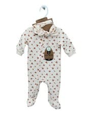 Image of Rabbit + Bear 2 Piece Set Baby Girl 0-3M Organic Floral Quilted Zip Headband NWT