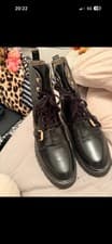 Image of All Saints Victoria Black Suede Ankle Boots with Heeled Ankle Buckle