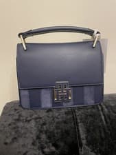 Image of BNWT-Tommy Hilfiger Push Lock Small Leather Cross Body Bag-Space Blue
