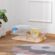 Image of 2 Storey Hamster Cage w/ Running Wheel Hut Drinker Feeding Bowl Transparent