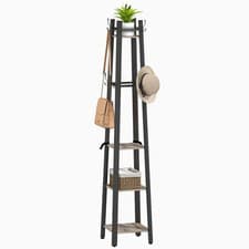 Image of HOMCOM Industrial Coat Stand with 4 Storage Shelves and 8 Hooks Grey