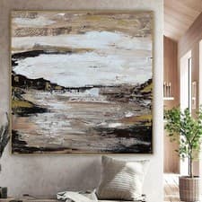 Image of Textured Original Abstract Oil Painting On Canvas 80x80cm Between Shadow & Sky