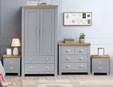 Image of Bedroom Furniture Set of 4 Piece Chest of Drawers Wardrobe Bedside Cabinet Table