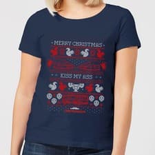 Image of National Lampoon Merry Christmas Knit Women's Christmas T-Shirt - Navy