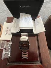 Image of Accurist Mens Watch Black Dial Steel Bracelet Box Papers Unworn New Battery