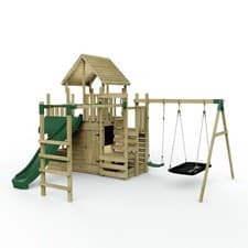 Image of Rebo Modular Wooden Climbing Frame Playset M25 Swings Monkey Bars & Den