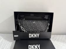 Image of DKNY Bryant Park Demi Bag in Black and Grey Logo Crossbody NEW with tag and box