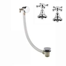 Image of Bath Filler Waste Overflow w/ 2x Traditional Deck Side Valve Taps Pop Up Chrome