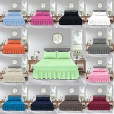 Image of Luxury Deep Fitted Valance Sheets Plain Dyed 100% Poly cotton Double Pillowcases