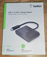 Image of Belkin USB-C to VGA Charge Adapter HD 1080P Video, 60W Power, Black