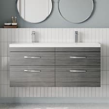 Image of Nuie Athena Wall Hung 4-Drawer Vanity Unit Double Basin 1200mm Brown Grey