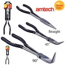 Image of Amtech 11" Extra Long Nose Pliers Straight 45 Or 90 Degrees Bent Non Slip Grip