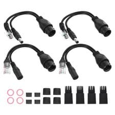 Image of 2 Pair 12V POE Injectors and Splitter Kits Passive POE Adapter Waterproof Black
