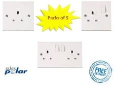 Image of Pack of 5 Polar 13A 1 Gang 2 Gang Switched Unswitched Single Double Socket White