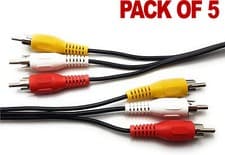 Image of PACK OF 5 - 5 Metre 3 x PHONO A/V PLUGS to 3 x PHONO A/V PLUGS