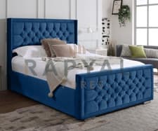 Image of FLORIDA WINGED OTTOMAN STORAGE BED PANEL PLUSH VELVET UPHOLSTERED BED FRAME