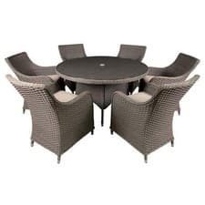 Image of Garden Dining Set, 7-Piece, Glass Table Top, Chairs x 5, Chester Rattan - Brown