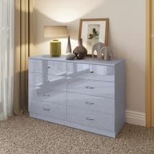 Image of Grey Gloss 8 Drawer Chest of Drawers Matt Frame Large Wide Bedroom Furniture