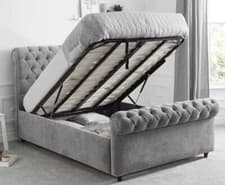 Image of Bespoke Chesterfield Ottoman Gas Lift Storage Sleigh Bed Plush Velvet