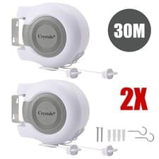 Image of 2 X 30m Retractable Clothes Reel Double Washing Line Wall Mounted Outdoor