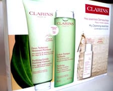 Image of CLARINS Cleansing Gift Set Purifying Gentle Foaming Cleanser Toning Lotion Bag