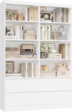 Image of Bookcase Storage Shelves Display Cabinet Drawers Unit Living Room Wood