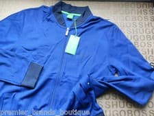 Image of New Hugo Boss Mens Grey Blue Zip Sweatshirt Jacket T-Shirt Tracksuit Suit Large