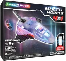 Image of Laser Pegs Multi Models 4-in-1 Micro Hawk with 2 LED Light and 117 Brick Pieces