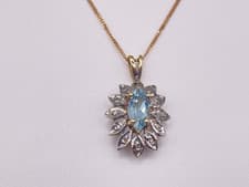Image of 9ct Gold Blue Topaz & Diamond Pendant & 18" Chain Necklace. Goldmine Jewellers