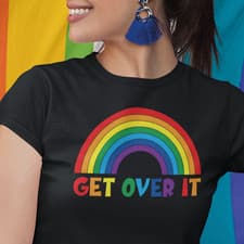 Image of Get Over It Black Tshirt -Pride LBGTQ Community Parade Fashion Clothing Top Tee