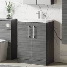 Image of Nuie Arno Floor Standing 2-Door Vanity Unit & Basin-1 600mm Anthracite Woodgrain