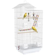 Image of PawHut Bird Cage for Budgies, Finches, Canaries w/ Toys, Tray, White