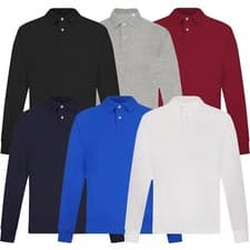 Image of Mens Long Sleeve Polo Shirt Casual Top 2 Button Collared Pique Lightweight