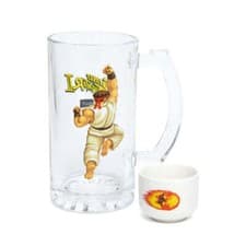 Image of Street Fighter II vs HUF Sake Bomb Set - 12oz Glass Beer Mug & Ceramic Sake Cup