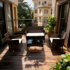 Image of 4-Piece Garden Sofa Set, Table & Chairs, Wicker Outdoor Rattan Patio Furniture