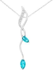 Image of 9ct White Gold 46cm Diamond Wave Blue Topaz Pendant Necklace– Hallmarked Elegano