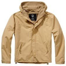 Image of Brandit Windbreaker Front Zip Mens Hooded Water repellent Outdoor Hiking Camel