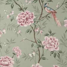 Image of Crown Akina Floral Sage Green Leaf Textured Songbird Wallpaper M1724