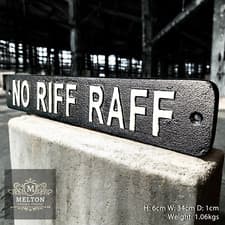 Image of No Riff Raff Fun Home Garden Bar Hallway Cast Iron Display Plaque Sign 34cm wide