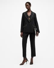 Image of AllSaints Women's Atlas Krys Blazer Black Tailored Fit with White Piping UK 12