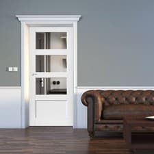 Image of internal door glazed white shaker 3 light clear glass white primed 1 panel