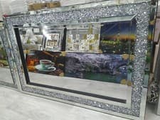 Image of Extra Large Diamond Crush Crystal Effect Large Silver Wall Mirror - 90X60cm