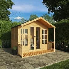 Image of Summerhouse with Veranda Shiplap Apex Roof Wooden Garden Room 8 x 8 8ft Waltons 