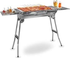 Image of Charcoal BBQ Grill Portable Charcoal Grill Tabletop with Shelf, Stainless Steel