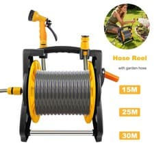 Image of 15M 25M 30M Compact Garden Hose Reel Water Pipe Standing Spray Gun Nozzle UK